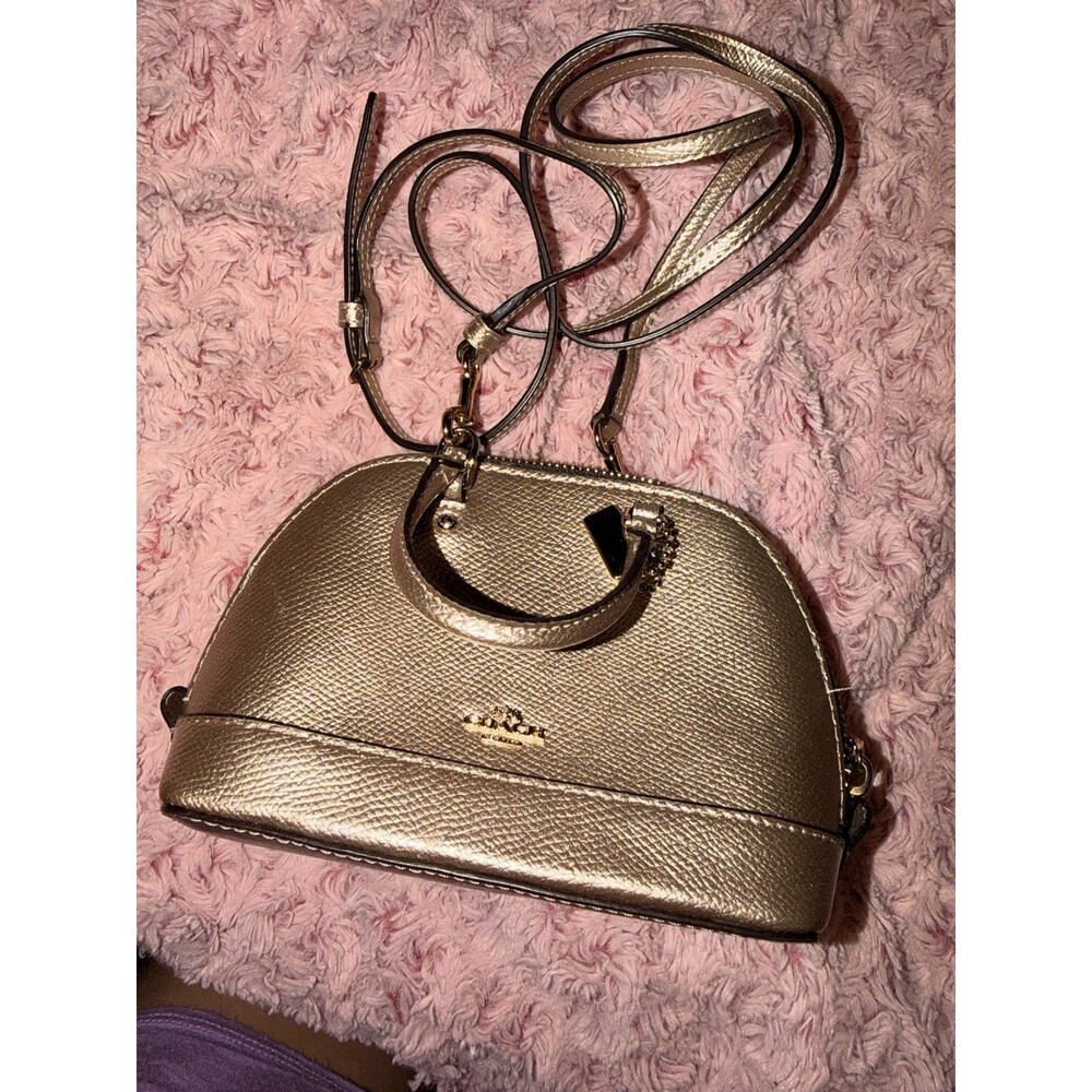 Coach Mini Small Sierra Satchel Metallic Rose Gold Crossgrain Leather Crossbody